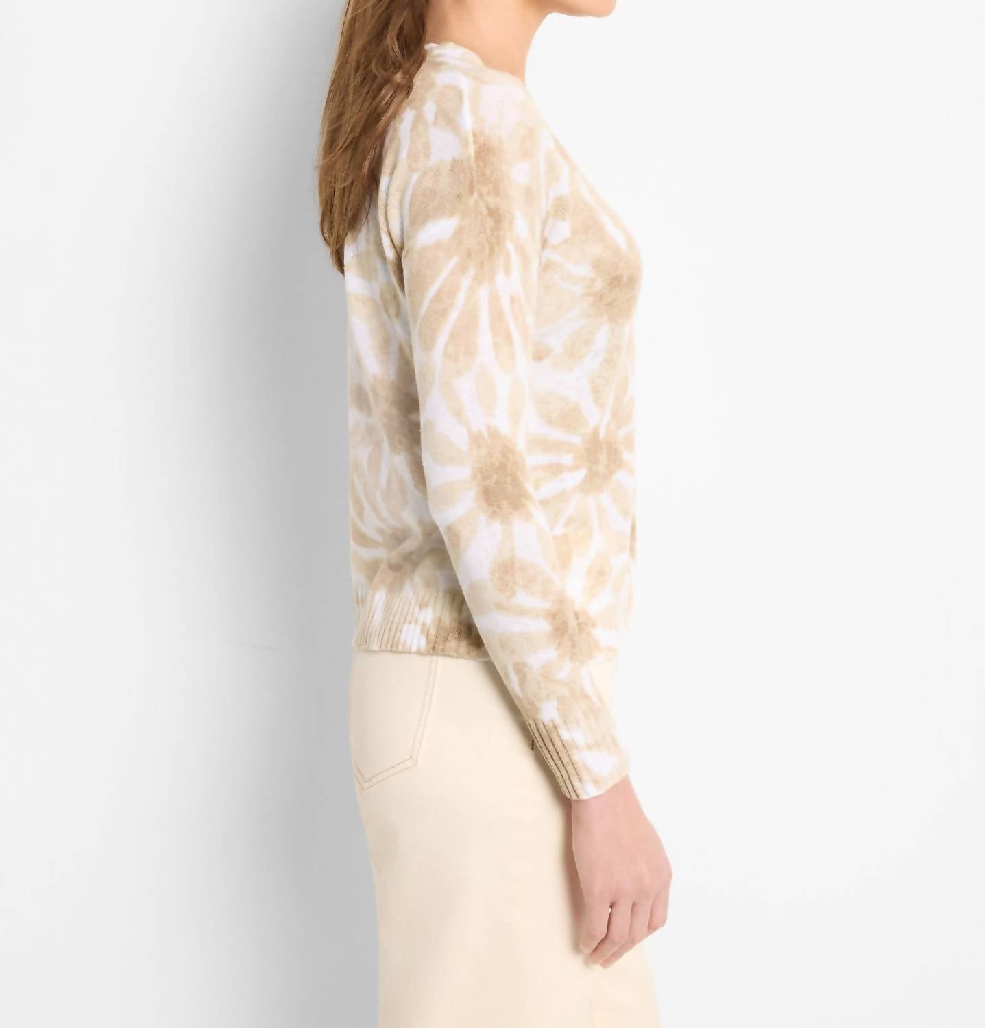 Nic + Zoe - Floral Hint Supersoft Sweater - beige - clothing - cotton - blend
