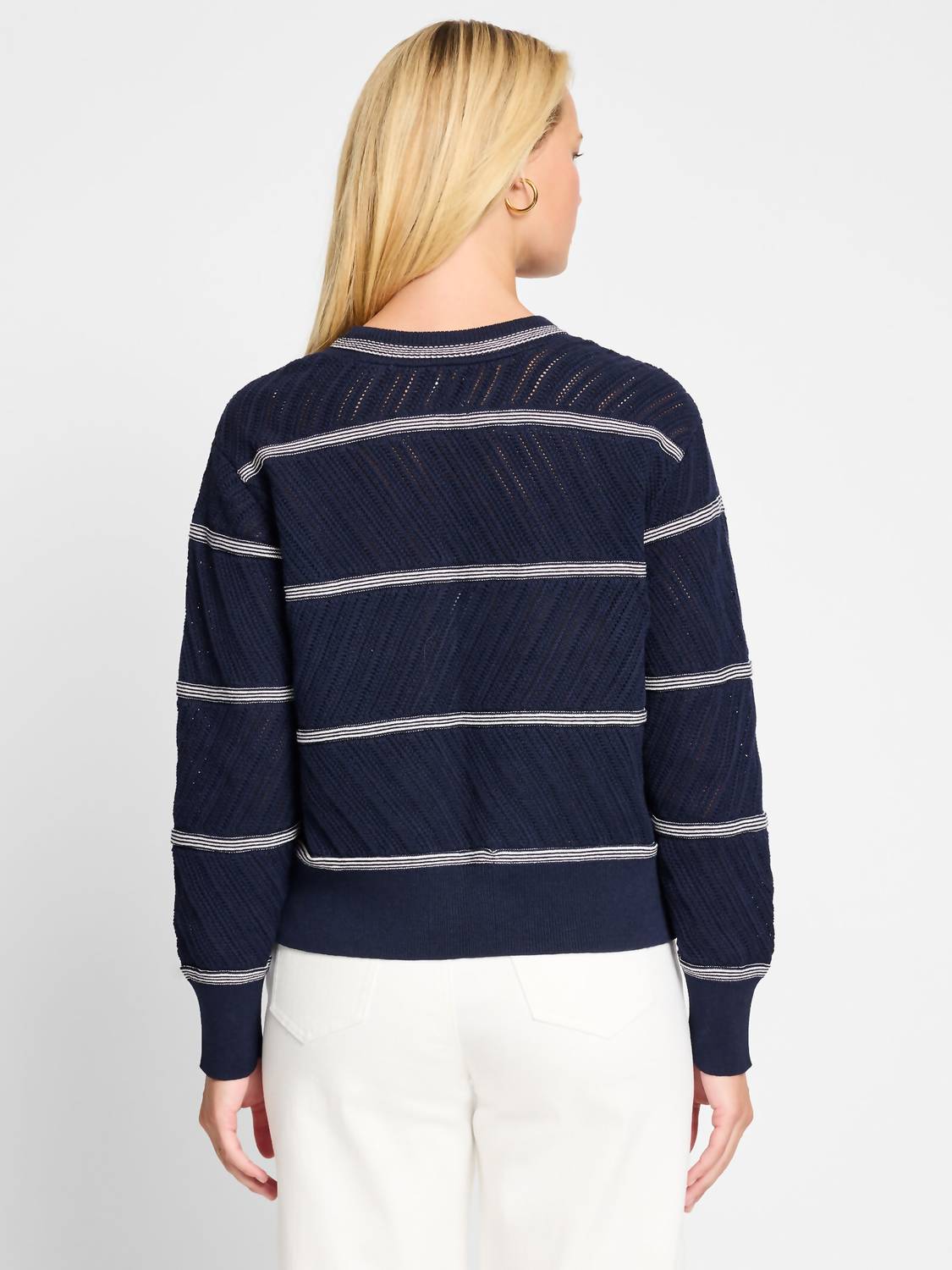 Nic + Zoe - Pointelle Stripe Sweater - blue - clothing - cotton - blend
