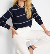 Nic + Zoe - Pointelle Stripe Sweater - blue - clothing - cotton - blend