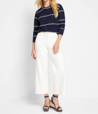Nic + Zoe - Pointelle Stripe Sweater - blue - clothing - cotton - blend