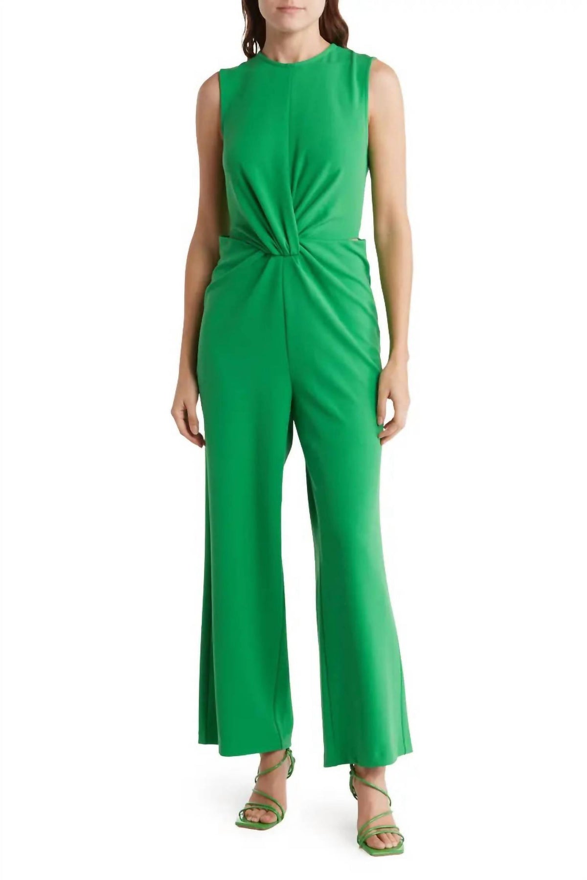 Nicole Miller - Round Neck Twist Front Solid Stretch Crepe Jumpsuit