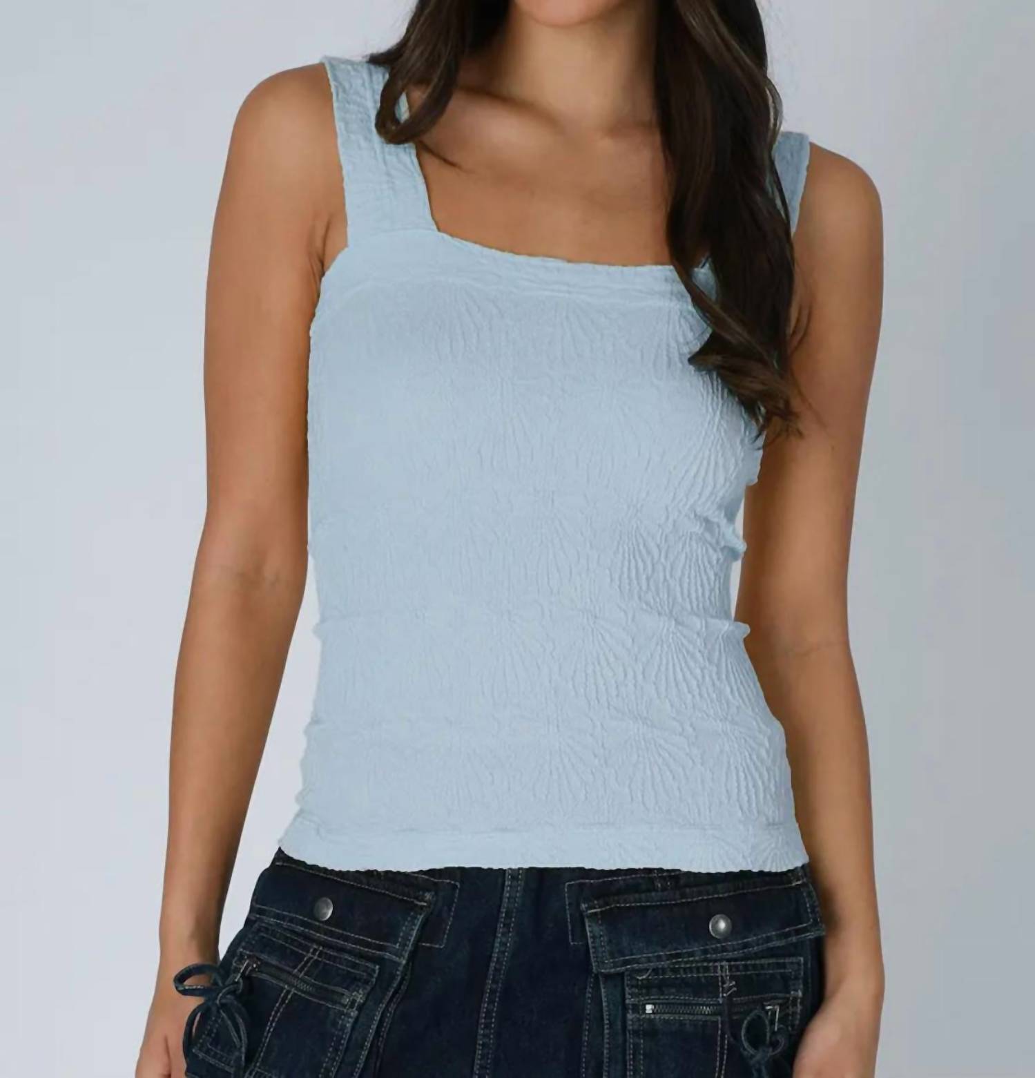 Nikibiki - Square Neck Tank Top - blue - clothing - nylon - blend
