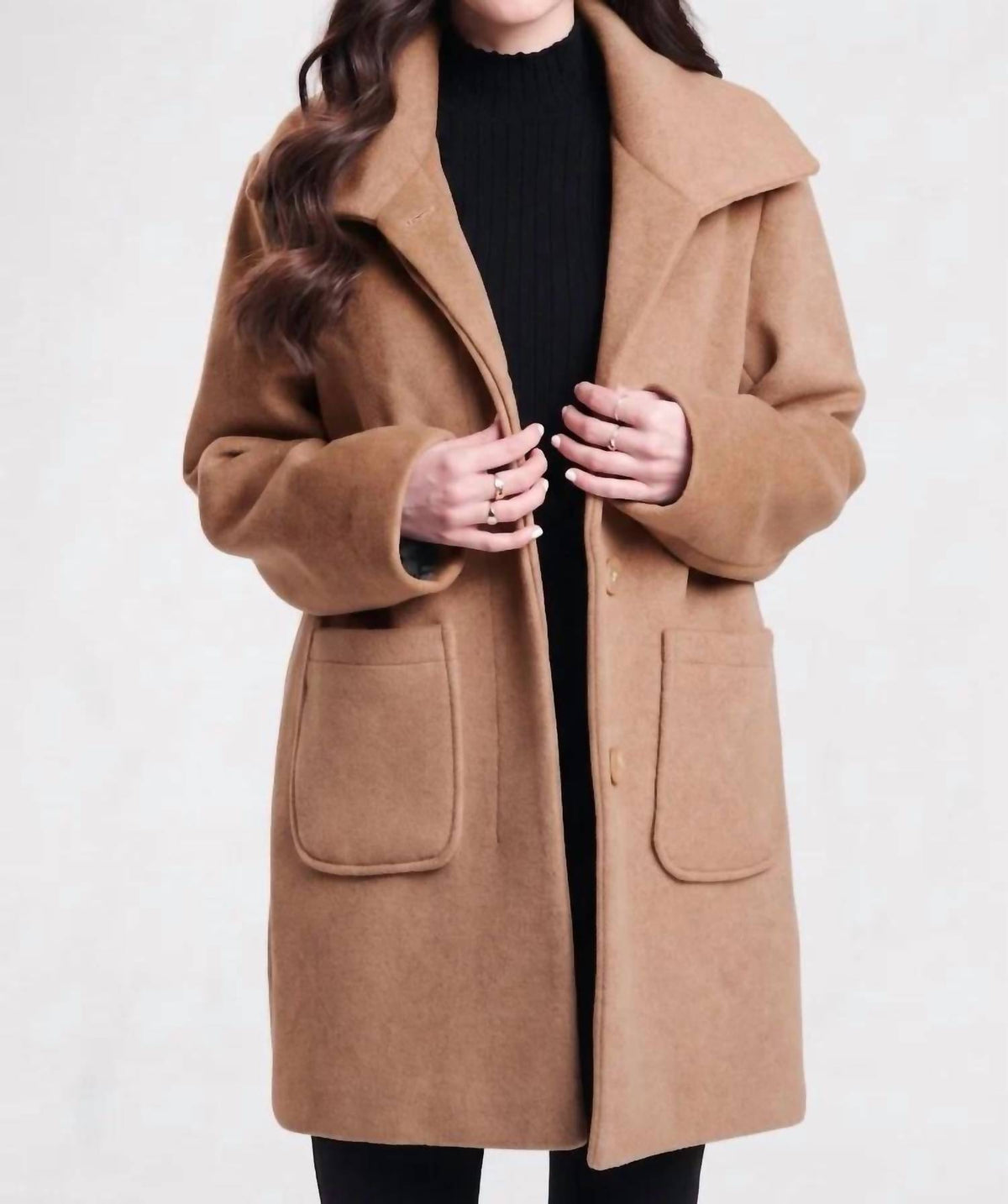 Nikki Jones - Long Sleeve Button Front Melton Coat