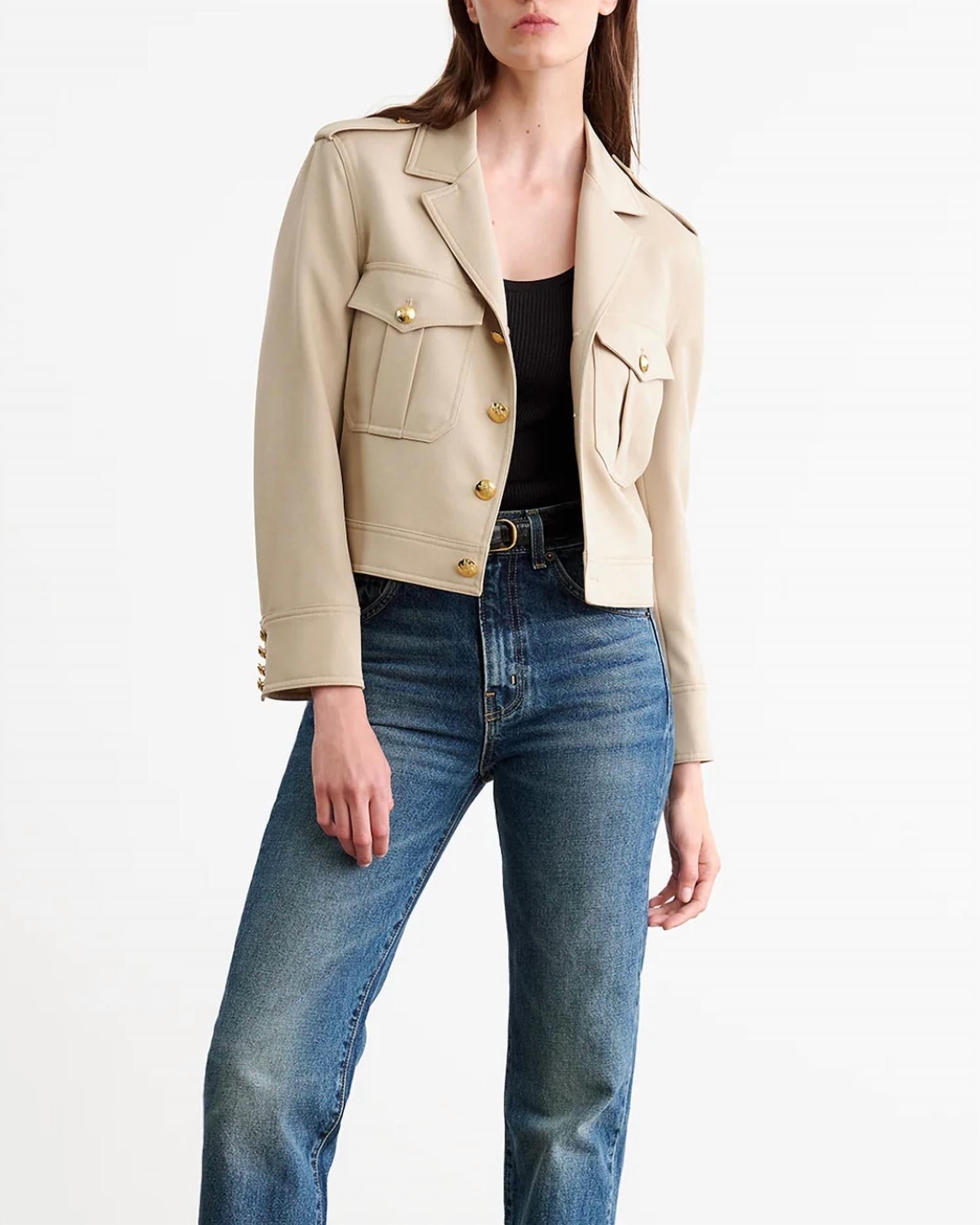 Nili Lotan - Lise Cropped Military Blazer - beige - blazers - clothing