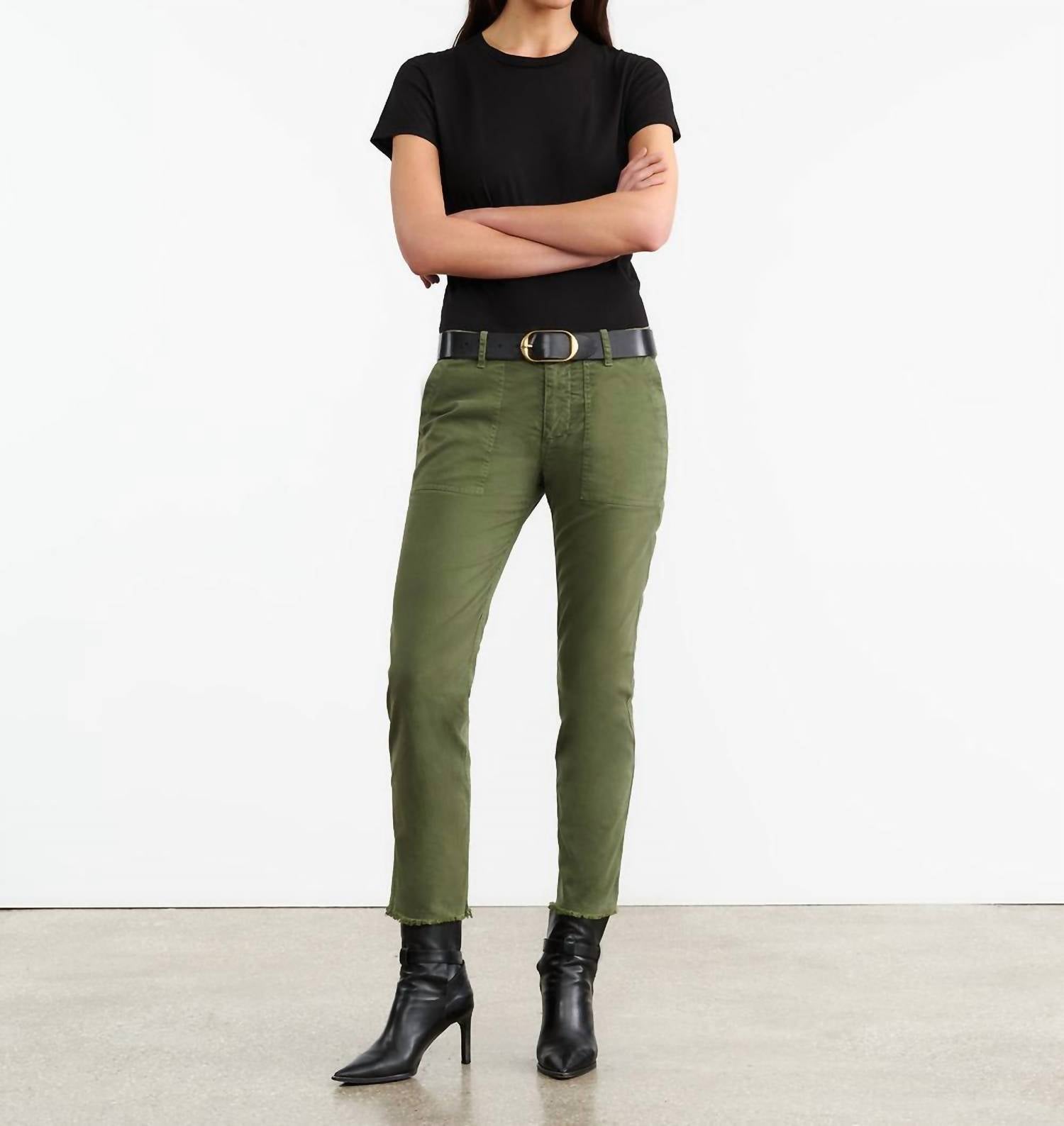 Nili Lotan - Women's Jenna Straight Crop Twill Pants - clothing - cotton - blend - green