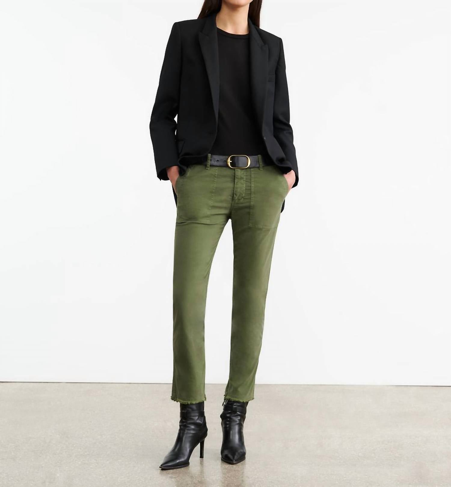 Nili Lotan - Women's Jenna Straight Crop Twill Pants - clothing - cotton - blend - green