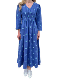 Nimo With Love - Apple Embroidered Flowers Linen Dress - blue - clothing - dresses