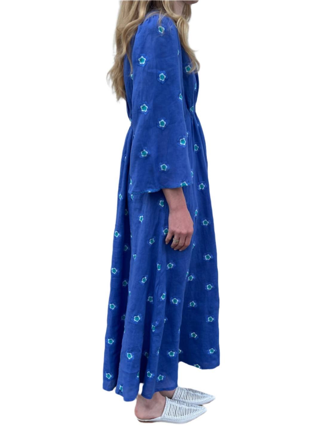 Nimo With Love - Apple Embroidered Flowers Linen Dress - blue - clothing - dresses