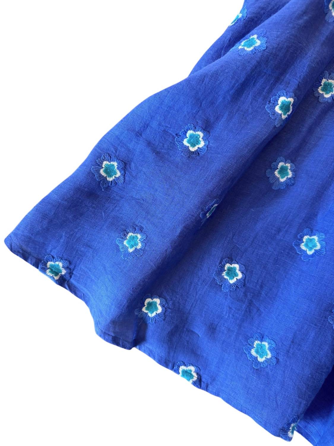 Nimo With Love - Apple Embroidered Flowers Linen Dress - blue - clothing - dresses