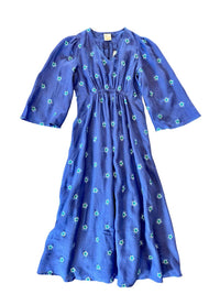 Nimo With Love - Apple Embroidered Flowers Linen Dress - blue - clothing - dresses
