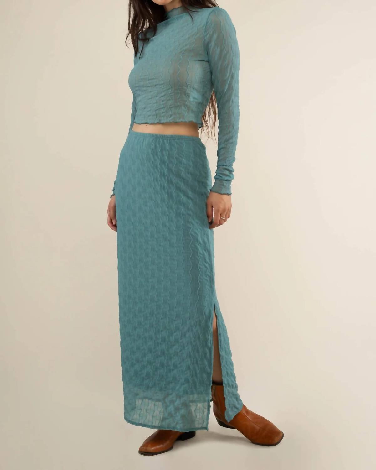Nlt - Jacquard Mesh Maxi Skirt - Plus - clothing - green - long - skirts