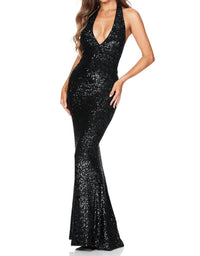 Nookie - Diaz Sequin Halter Maxi Gown - black - clothing - dresses