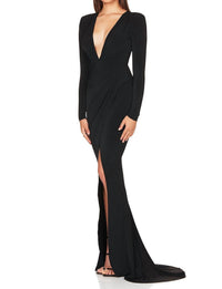 Nookie - Plunge Neck Farrah Gown - black - clothing - dresses