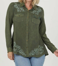 Nostalgia - Embroidered Hi Lo Button Up Shirt