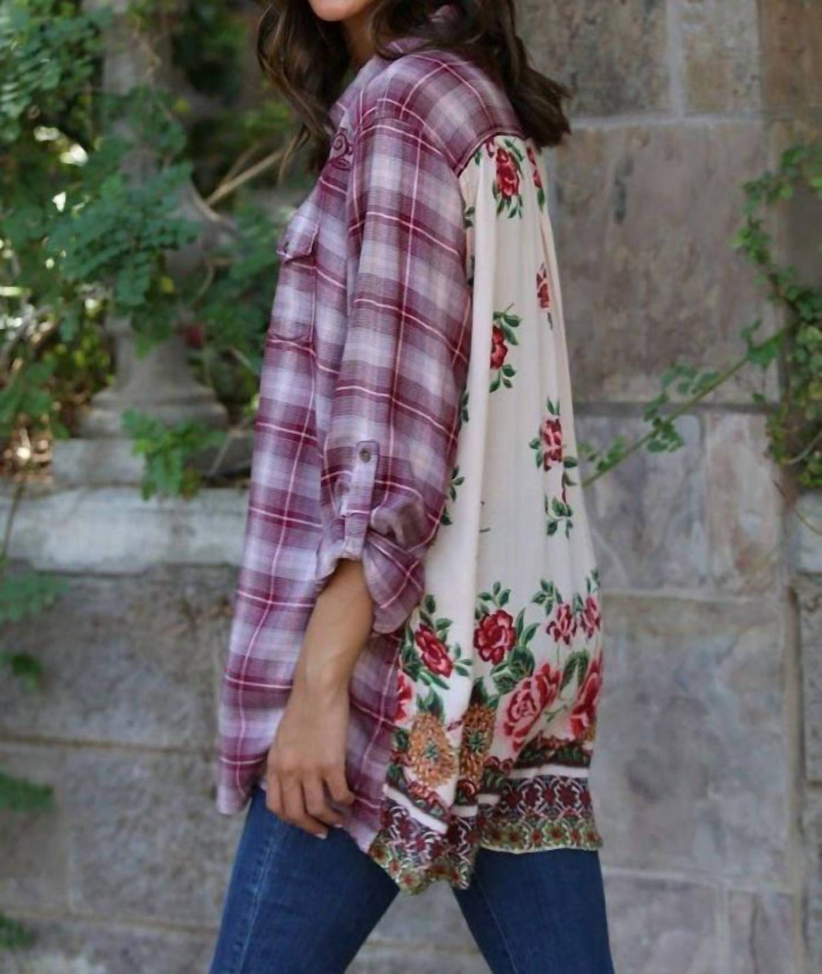 Nostalgia - Plaid & Print Embroidered Shirt