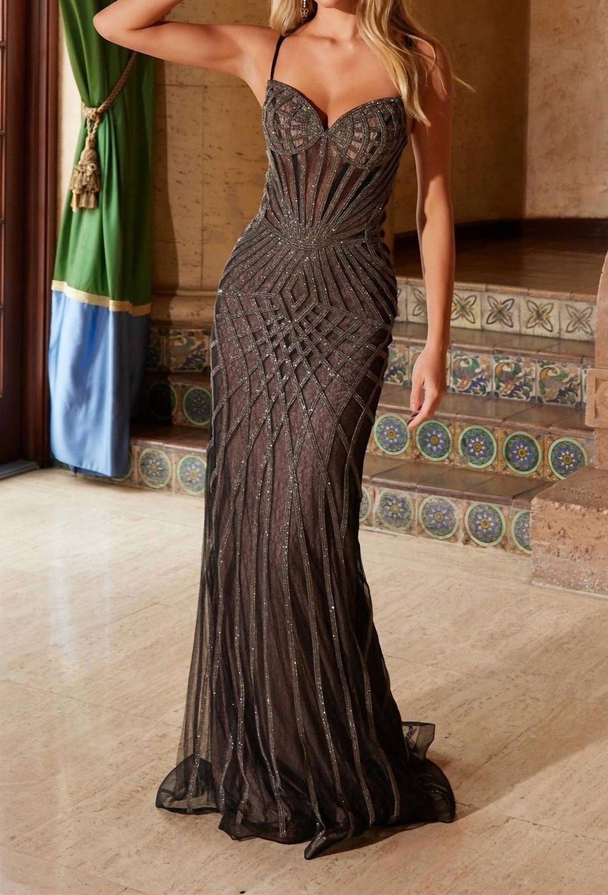 Nox Anabel - Beaded Lace Up Back Dress