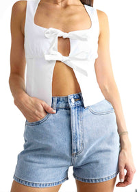 Nude Lucy - Women's Organic Mom Shorts - blue - clothing - cotton