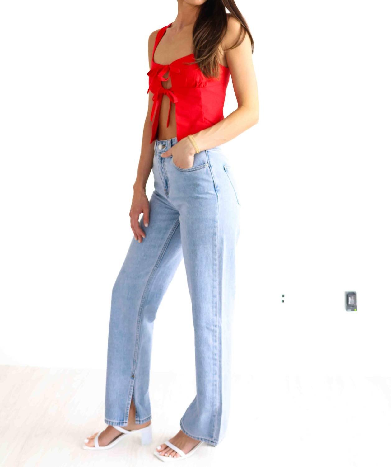 Nude Lucy - Women's Organic Split Hem Jeans - blue - clothing - cotton