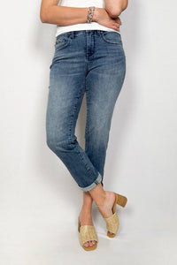 Nydj - Margot Girlfriend Jeans With Roll Cuffs - blue - clothing - cotton - blend