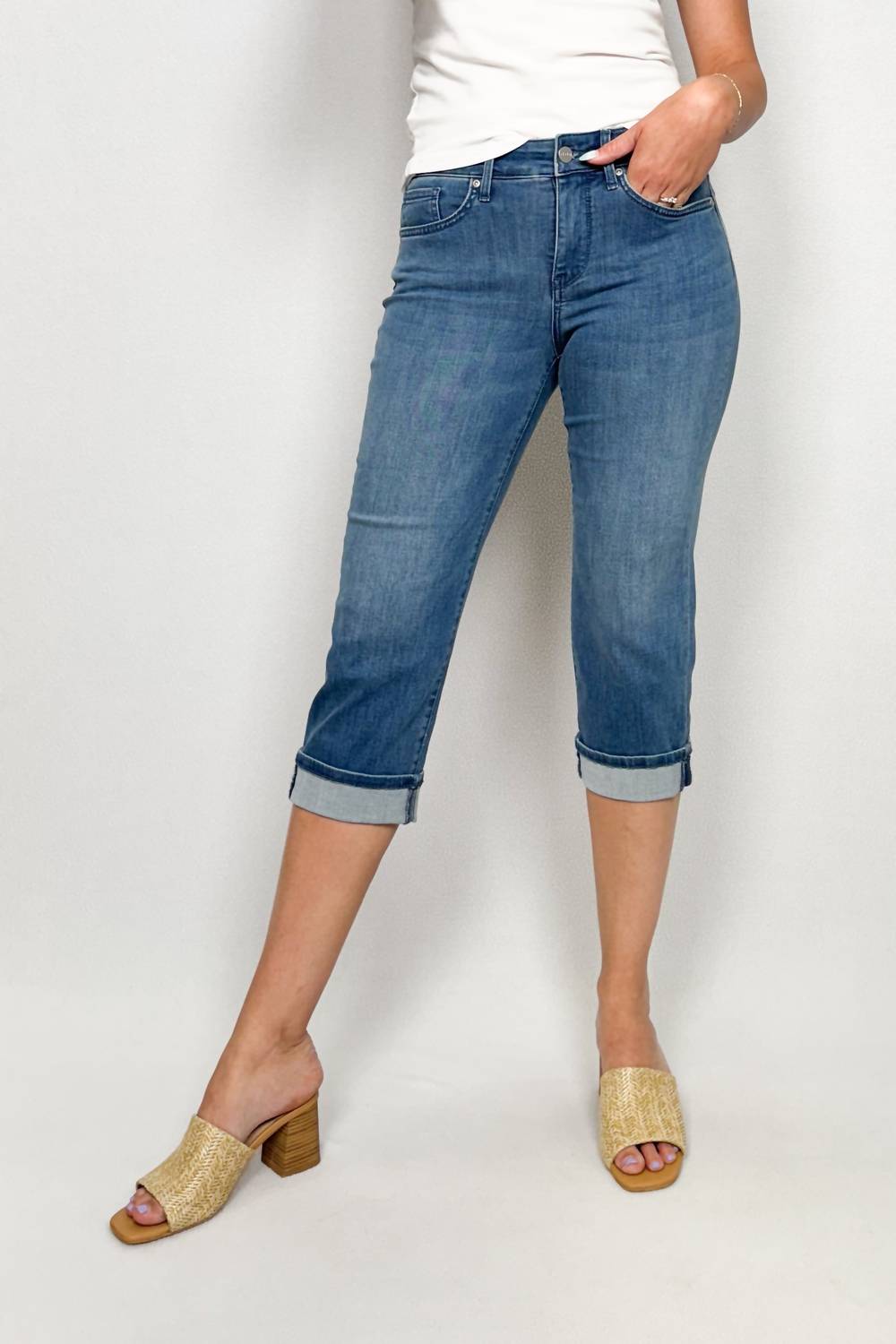 Nydj - Marilyn Straight Crop Jeans With Cuffs - ankle - blue - clothing