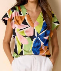 Nzt By Nic+Zoe - Mega Blooms Flutter Woven Top - blouses - clothing - green