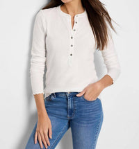 Nzt By Nic+Zoe - Seesucker Long Sleeve Henley Top - clothing - cotton - crew