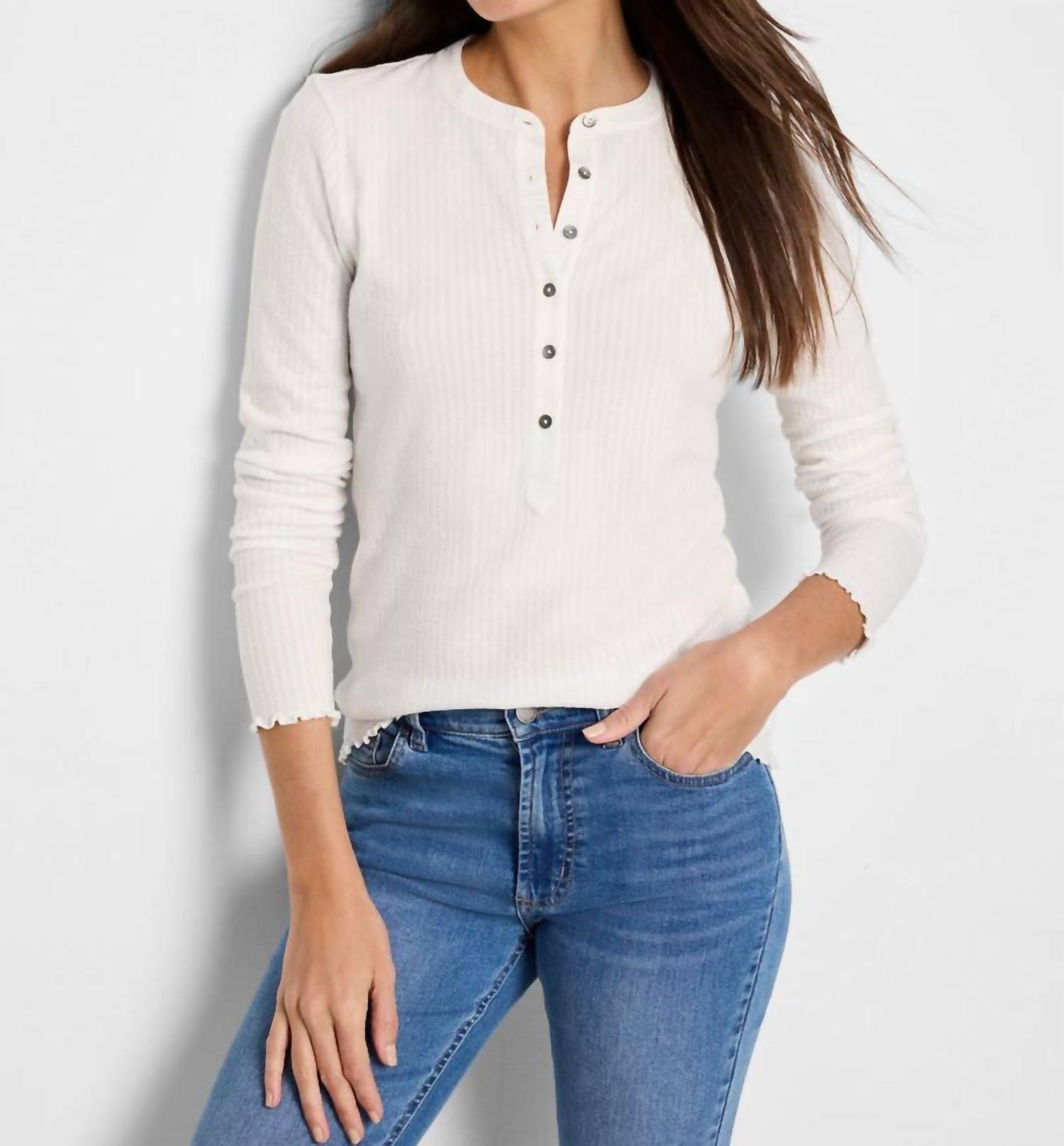 Nzt By Nic+Zoe - Seesucker Long Sleeve Henley Top - clothing - cotton - crew