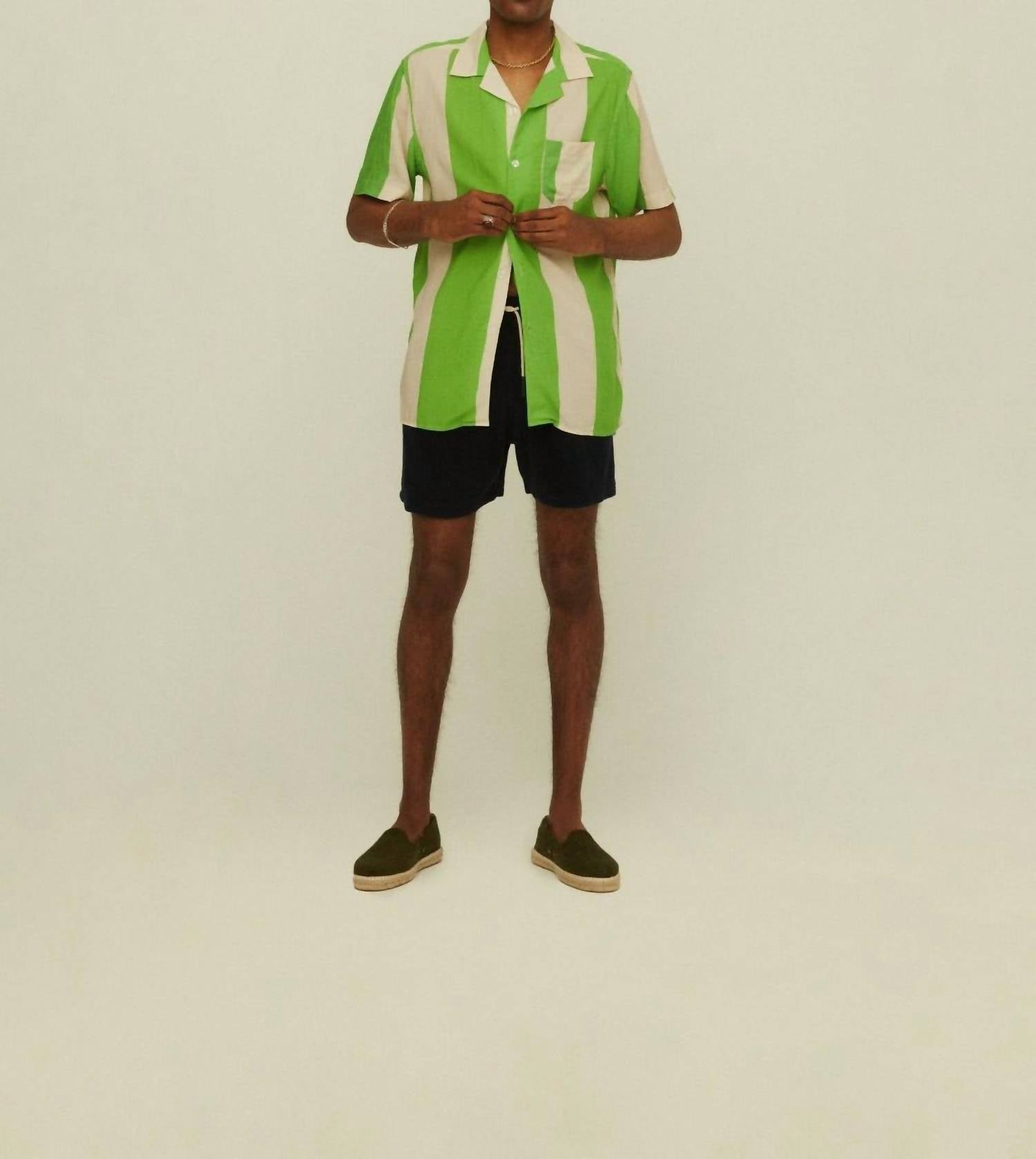 Oas - Stripe Viscose Button Up Shirt - casual - button - down - shirts - clothing - green
