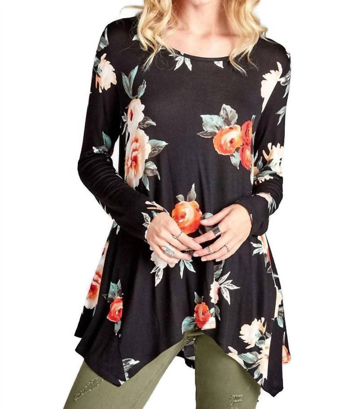 Oddi - Lace Up Floral Swing Tunic