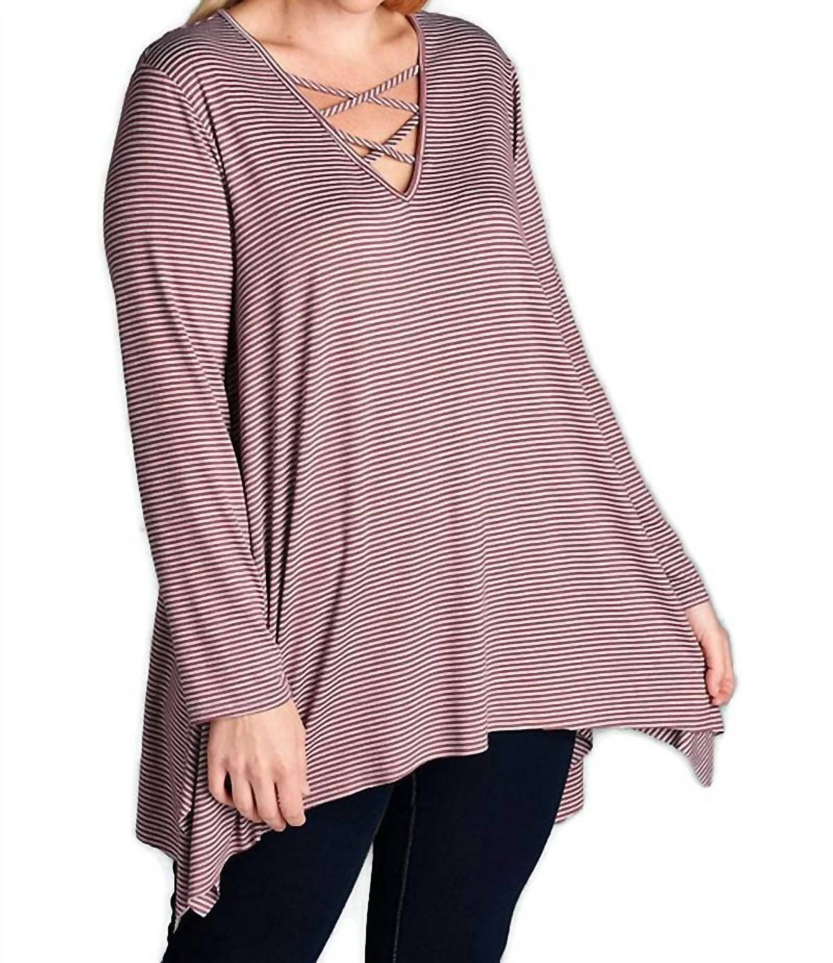 Oddi - Pinstriped Swing Tunic - PLUS