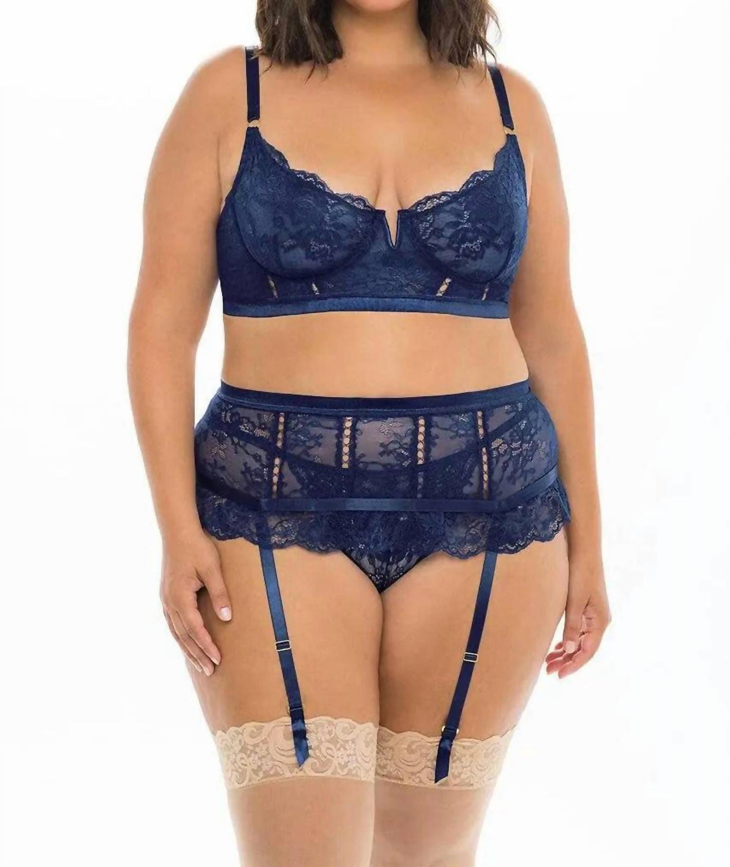 Oh La La Cheri - Adrienne 3 Piece Set - Plus - blue - bras - clothing