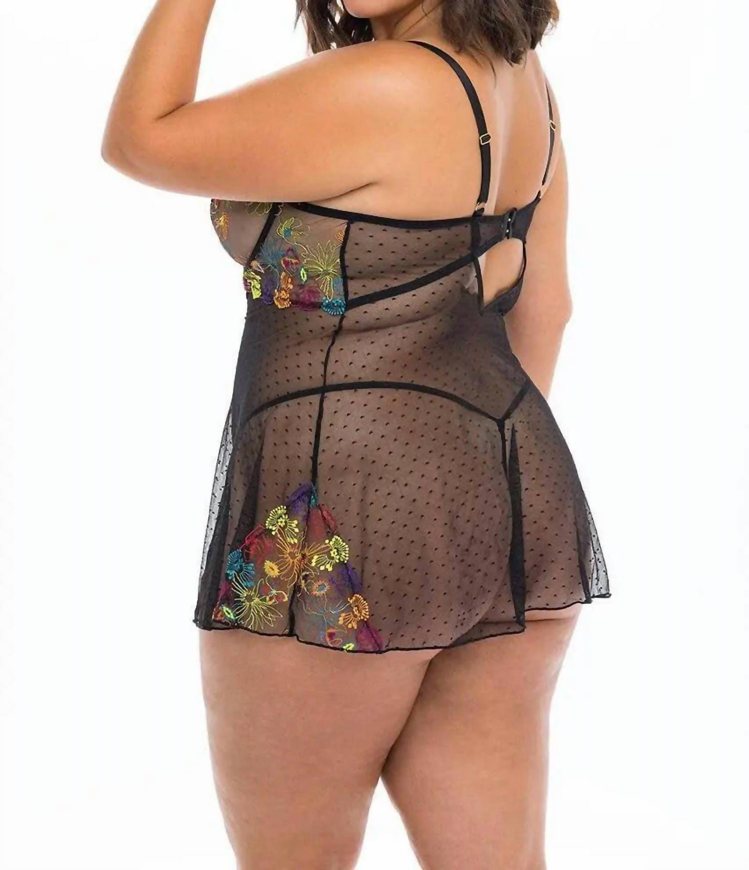 Oh La La Cheri - Isla Embroidered Babydoll - plus - black - women - 