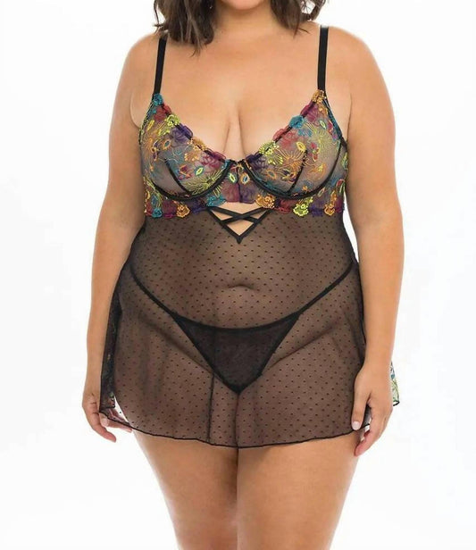 Oh La La Cheri - Isla Embroidered Babydoll - plus - black - women - 
