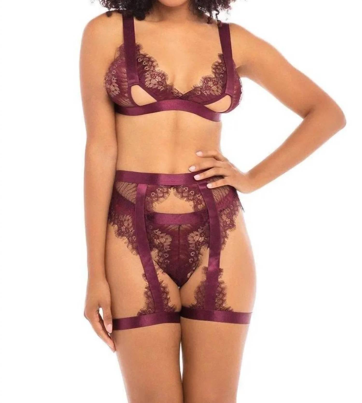 Oh La La Cheri - Janet Eyelash Lace 3 Piece Lingerie Set - bras - clothing - intimates