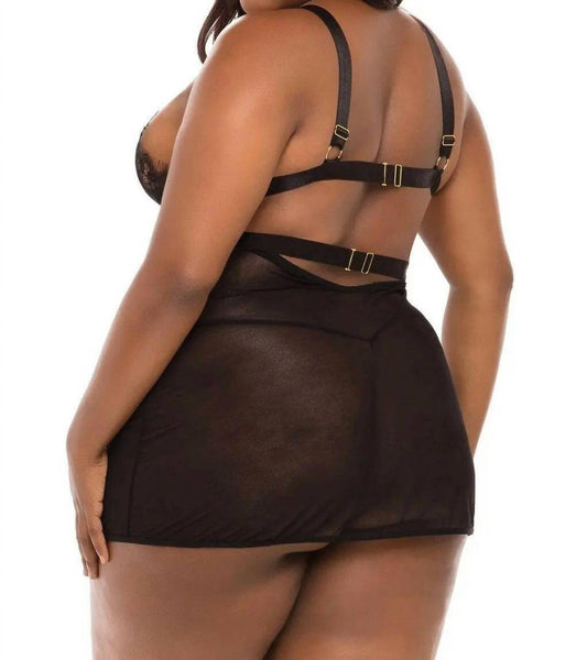 Oh La La Cheri - Janet Eyelash Lace And Mesh Babydoll Set - Plus - black - chemises - clothing