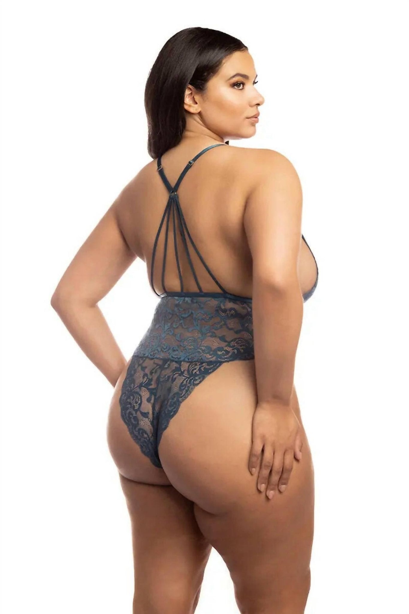 Oh La La Cheri - Jeana All Over Lace Teddy - Plus Size - blue - bodysuits - clothing