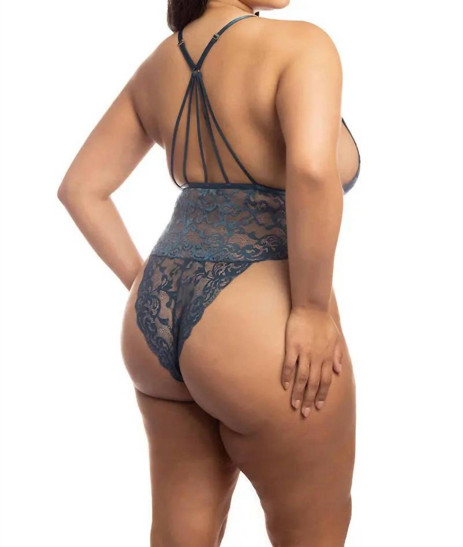 Oh La La Cheri - Jeana All Over Lace Teddy - Plus Size - blue - bodysuits - clothing