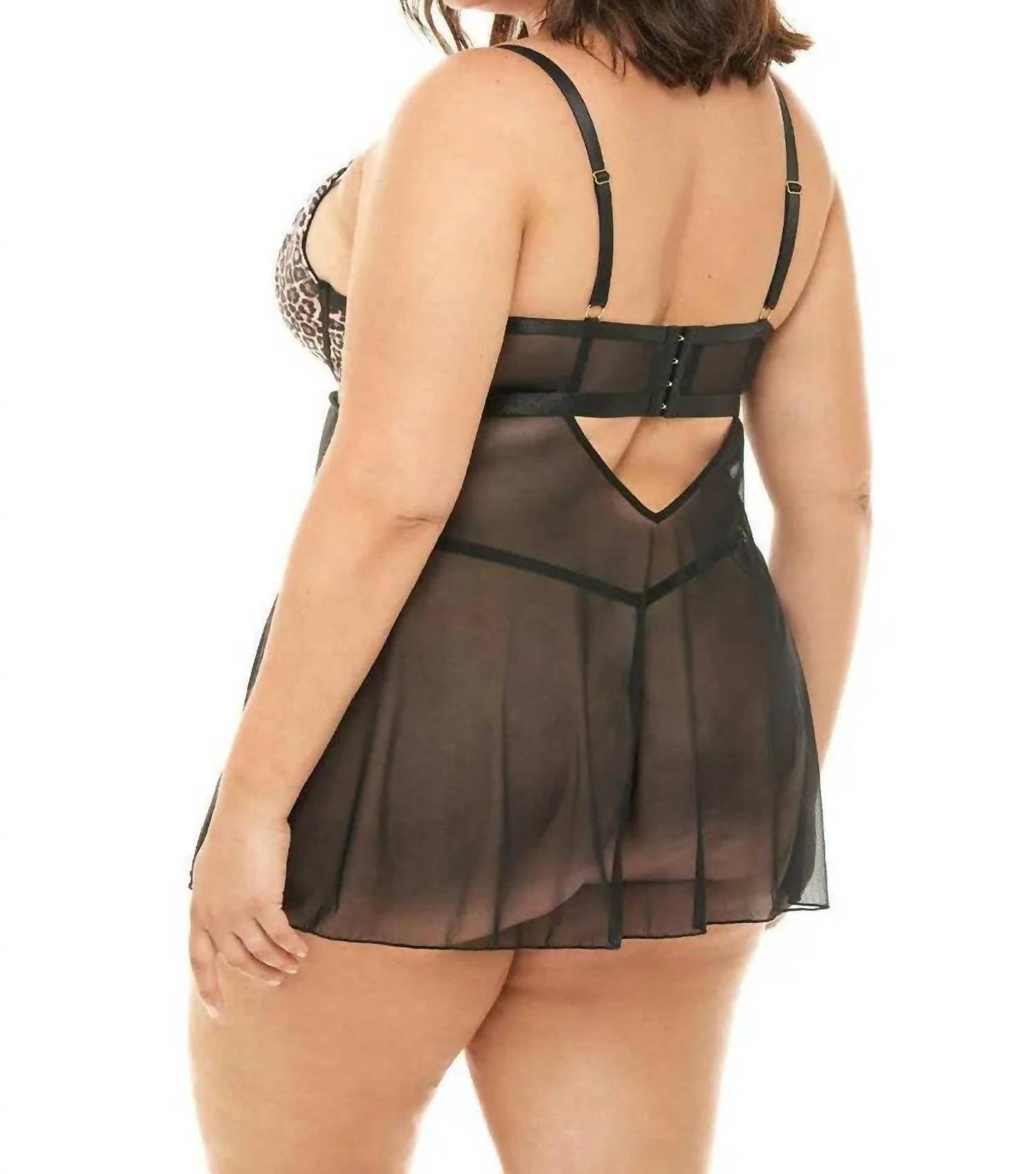 Oh La La Cheri - Journee Leopard Print Babydoll - Plus Size - black - chemises - clothing