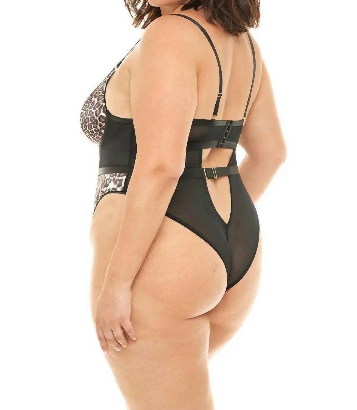 Oh La La Cheri - Journee Leopard Print Teddy - Plus Size - black - bodysuits - clothing
