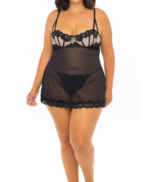 Oh La La Cheri - Julie Lace Babydoll - Plus Size - black - chemises - clothing