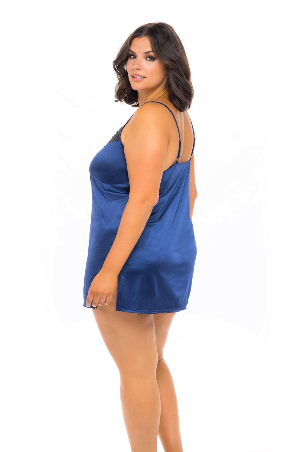 Oh La La Cheri - Karla Lace Chemise - Plus Size - blue - chemises - clothing