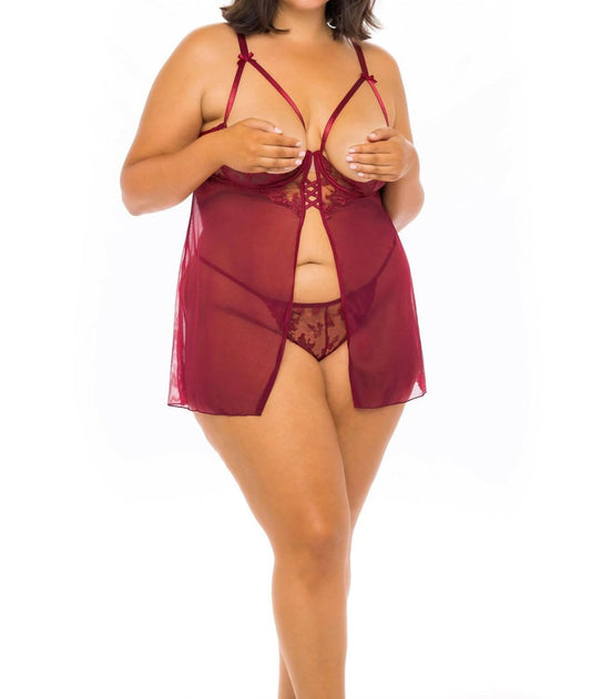 Oh La La Cheri - Kira Embroidered Babydoll - Plus - bras - clothing - intimates