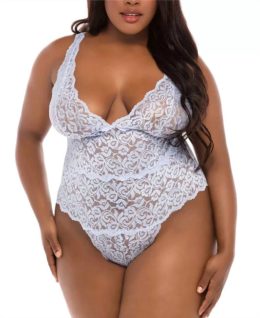 Oh La La Cheri - Lunette All Over Lace Teddy - Plus - blue - bras - clothing