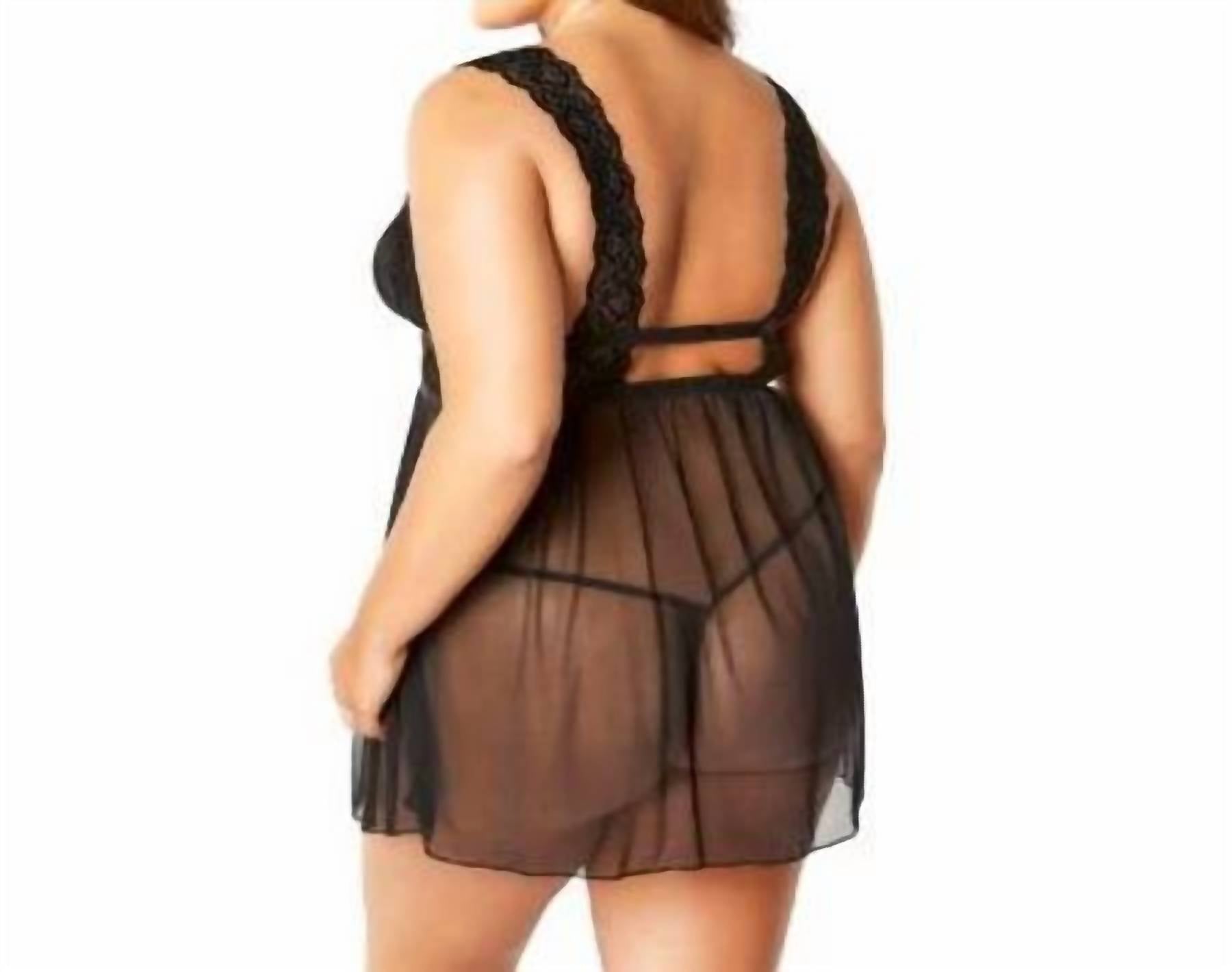 Oh La La Cheri - Nora Floral Lace And Mesh Babydoll - Plus - black - bras - clothing