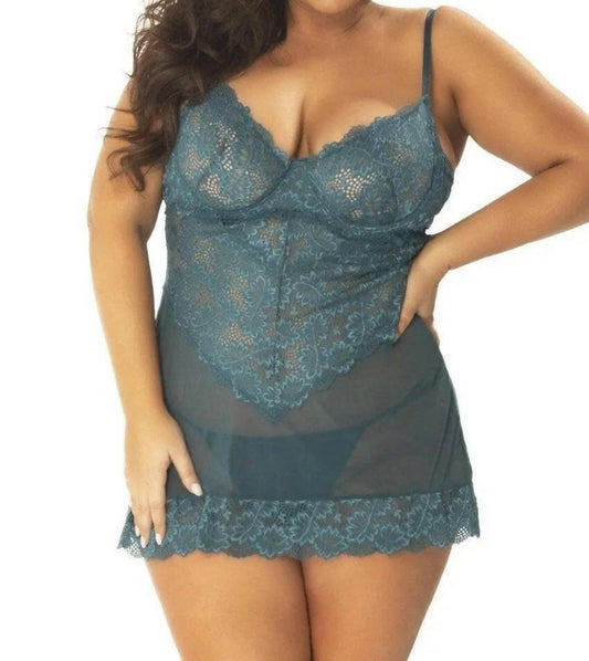 Oh La La Cheri - Page Underwire All Lace Babydoll - Plus - bras - clothing - green