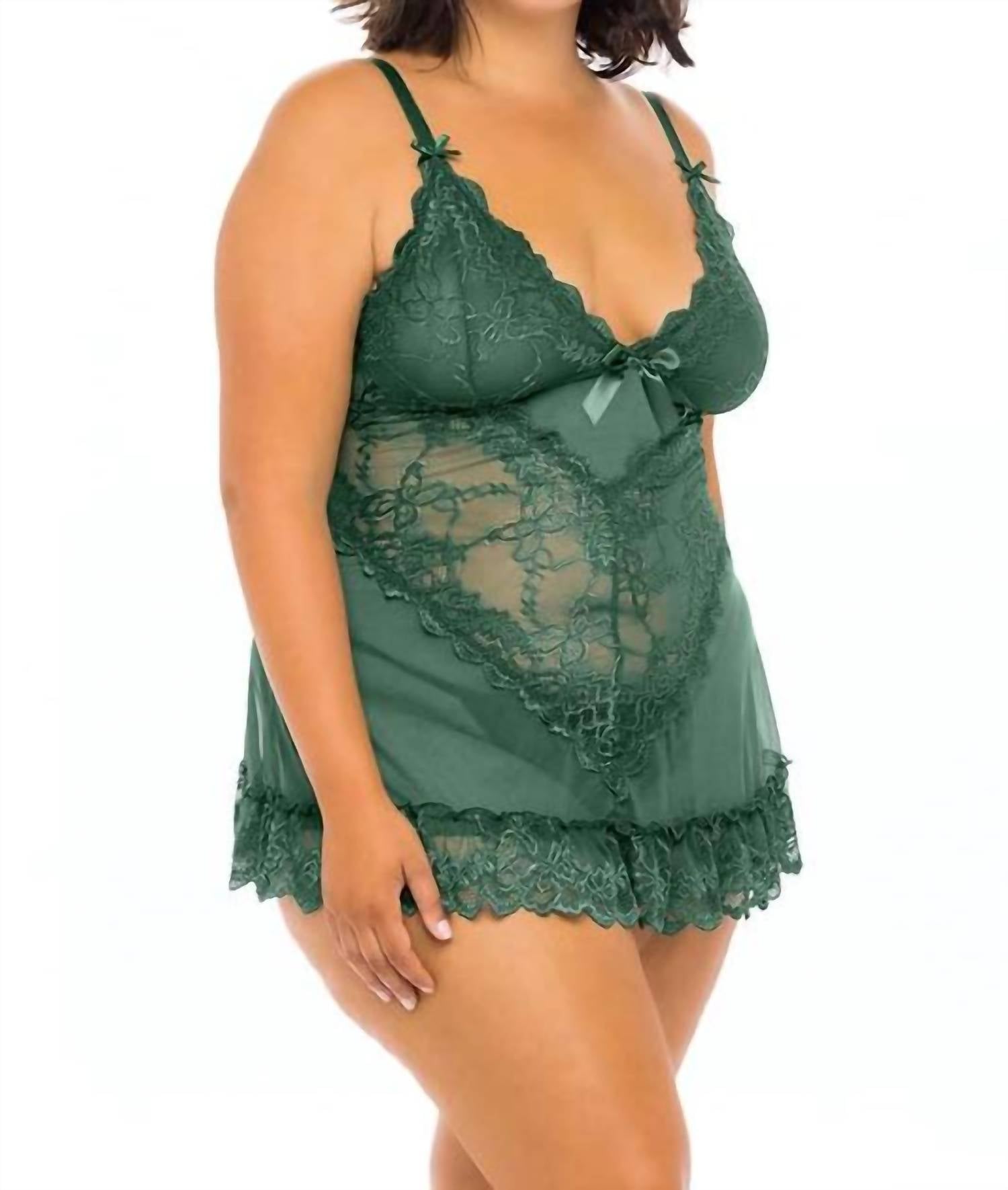Oh La La Cheri - Valentine Babydoll - Plus - bras - clothing - green