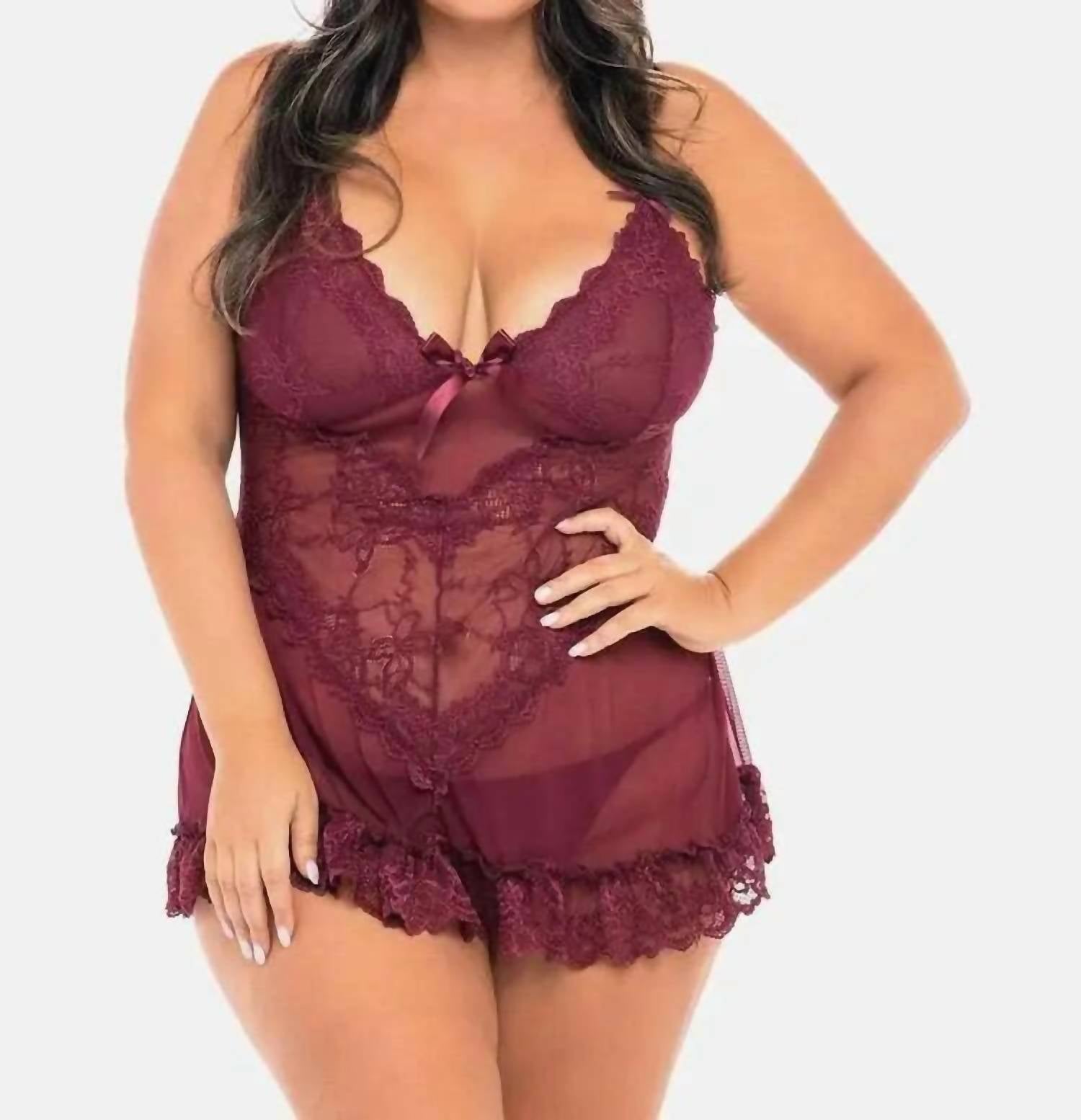 Oh La La Cheri - Valentine Babydoll - Plus - bras - clothing - grey