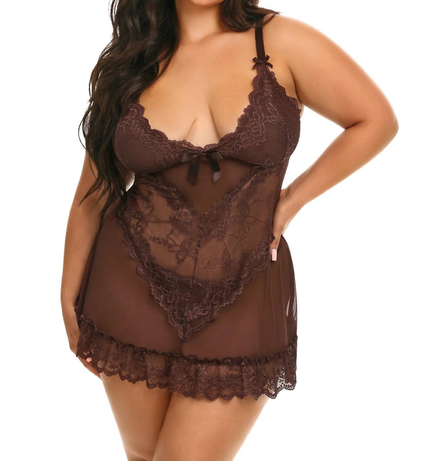 Oh La La Cheri - Valentine Babydoll - Plus - bras - brown - clothing
