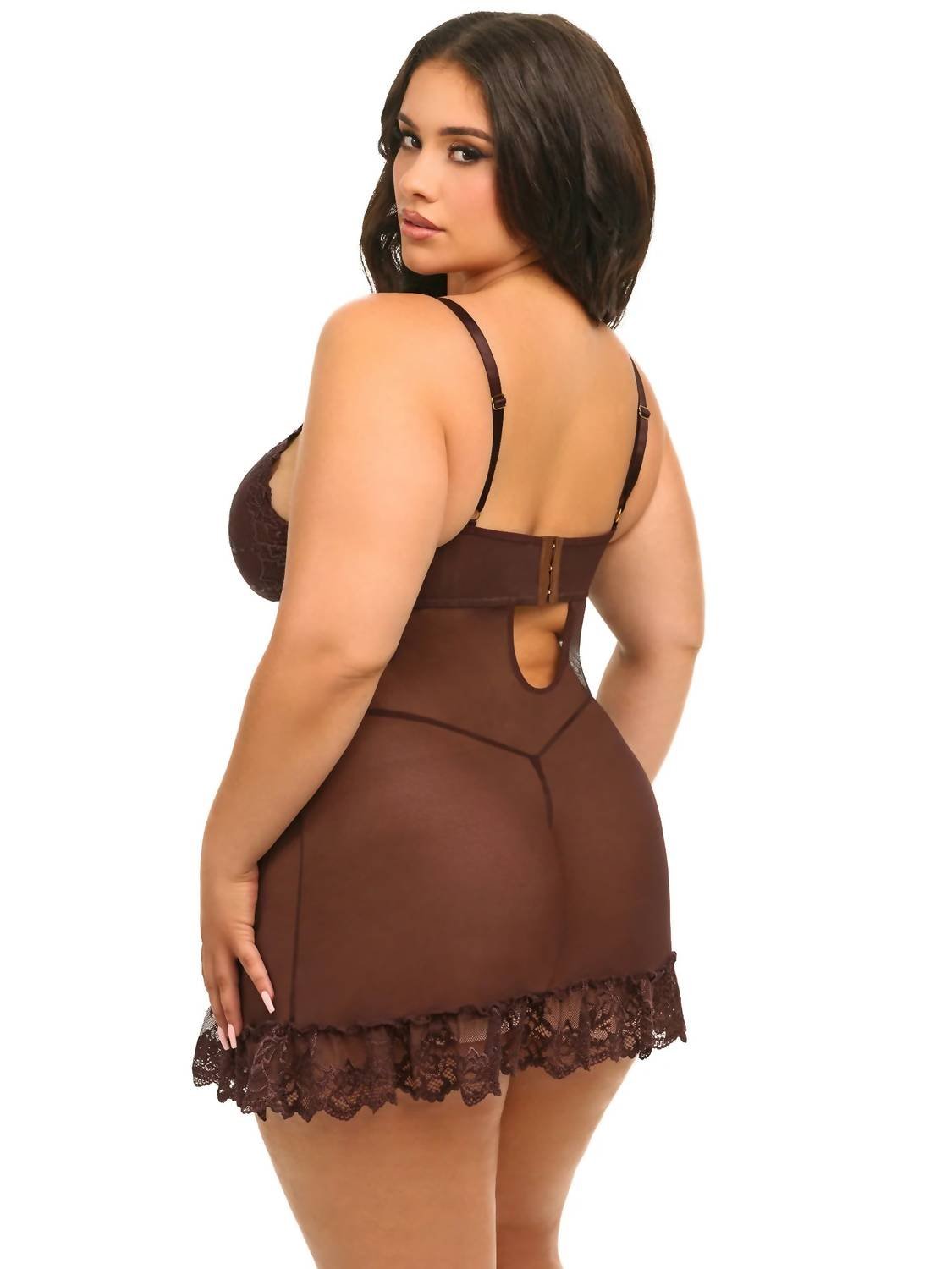 Oh La La Cheri - Valentine Babydoll - Plus - bras - brown - clothing