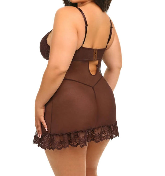 Oh La La Cheri - Valentine Babydoll - Plus - bras - brown - clothing